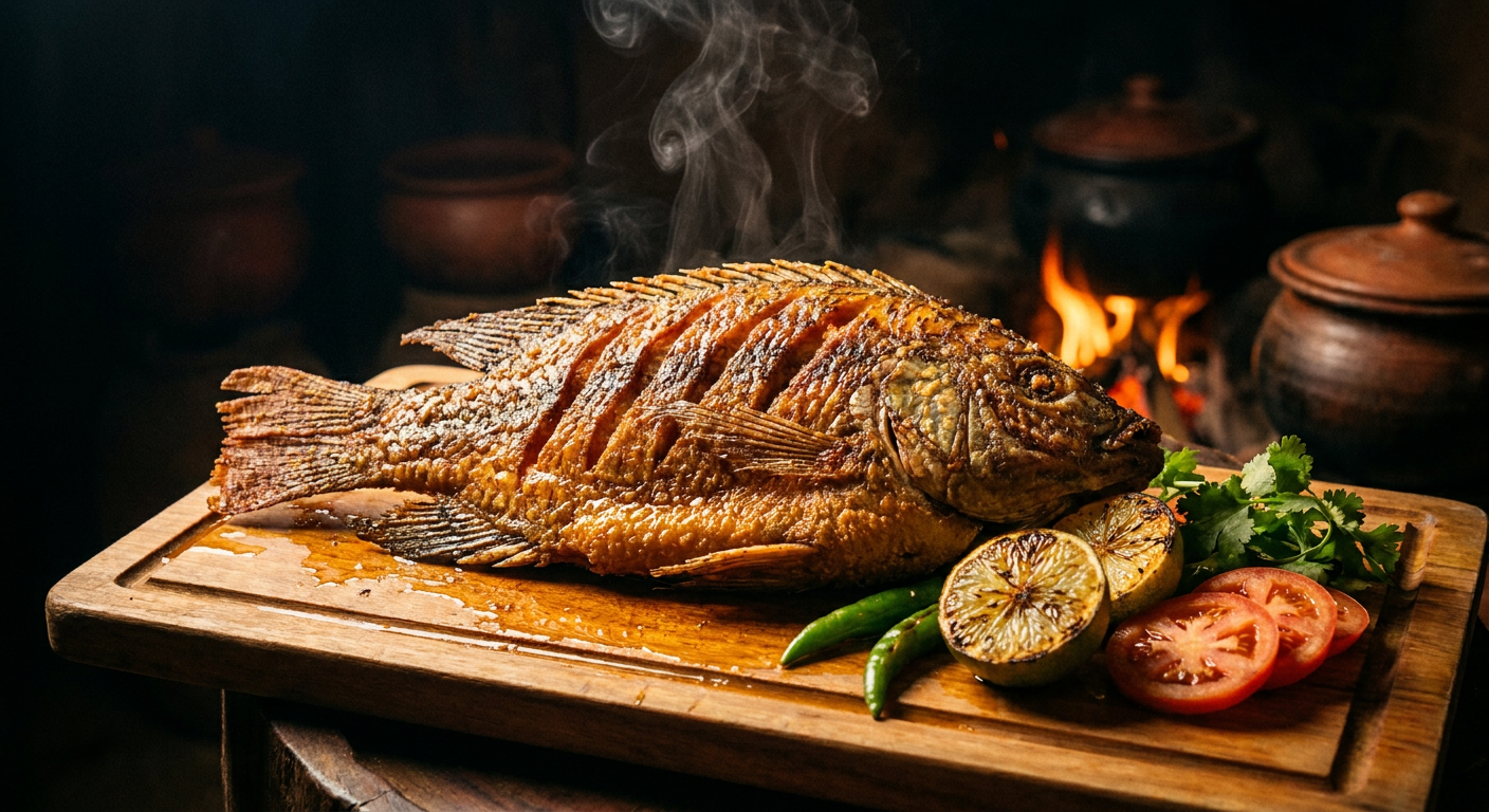 Whole crispy fried tilapia at Etunganun Crave Spot